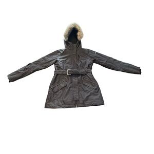 Columbia Omni-Heat Insulated Parka Belted Hooded Black XS Faux Fur Lined Hood